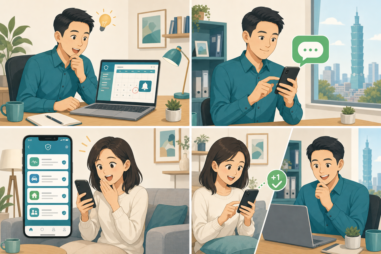 招式 1 情境：業務員看到客戶保單到期 → 傳 LINE 提醒 → 客戶下載 APP 看到全部保單 → 客戶感謝回覆