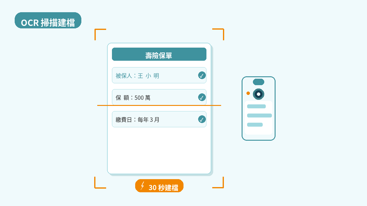 OCR 掃描建檔：拍一張保單，自動辨識欄位 30 秒建檔
